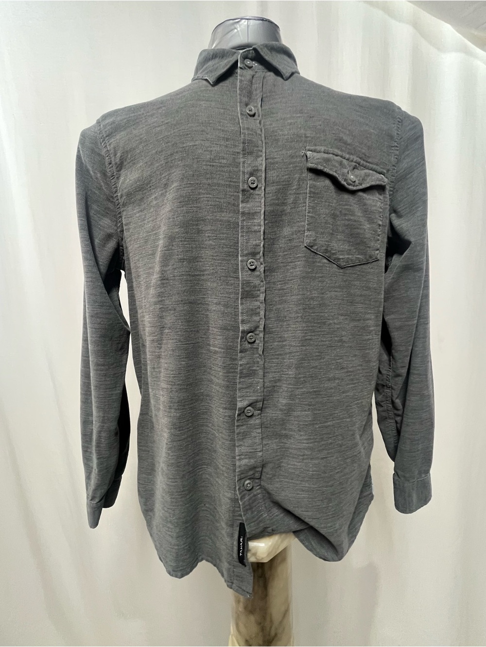Tahari Men Slim Fit Gray Micro- Corduroy Button Down Long Sleeve Shirt 1556